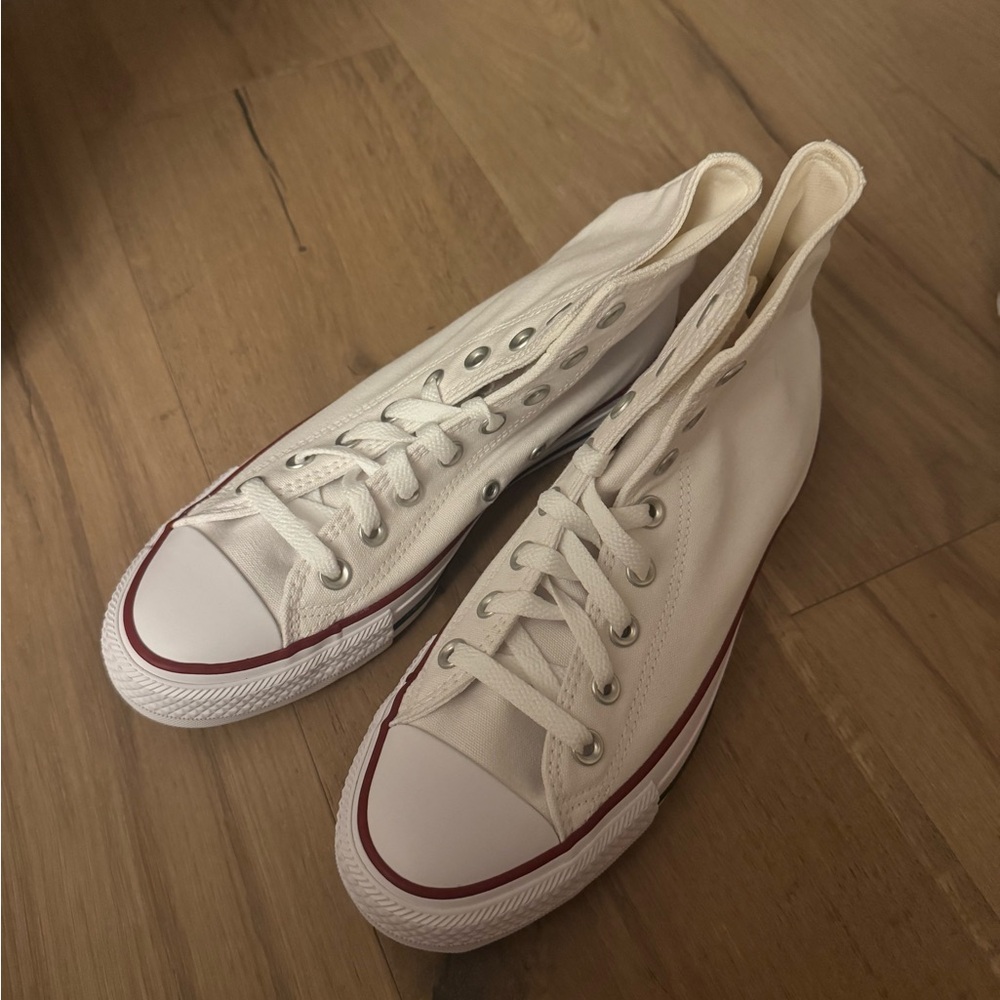 White High-Top Sneakers with Red Accents